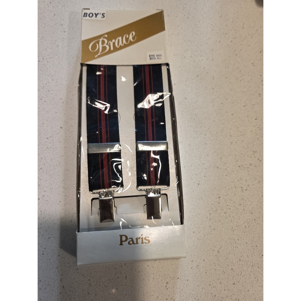 VTG Brace Paris Boys OS Navy Red Suspenders NWT Deadstock